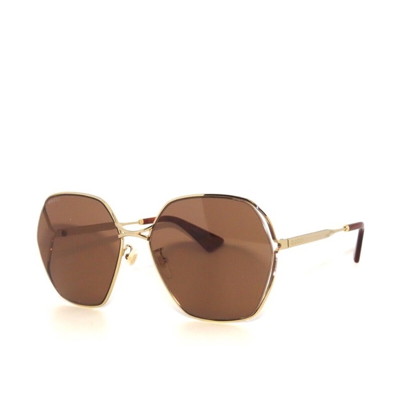 Gucci GG0818SA 002 Gold Brown Sunglasses 0818 - Picture 1 of 5
